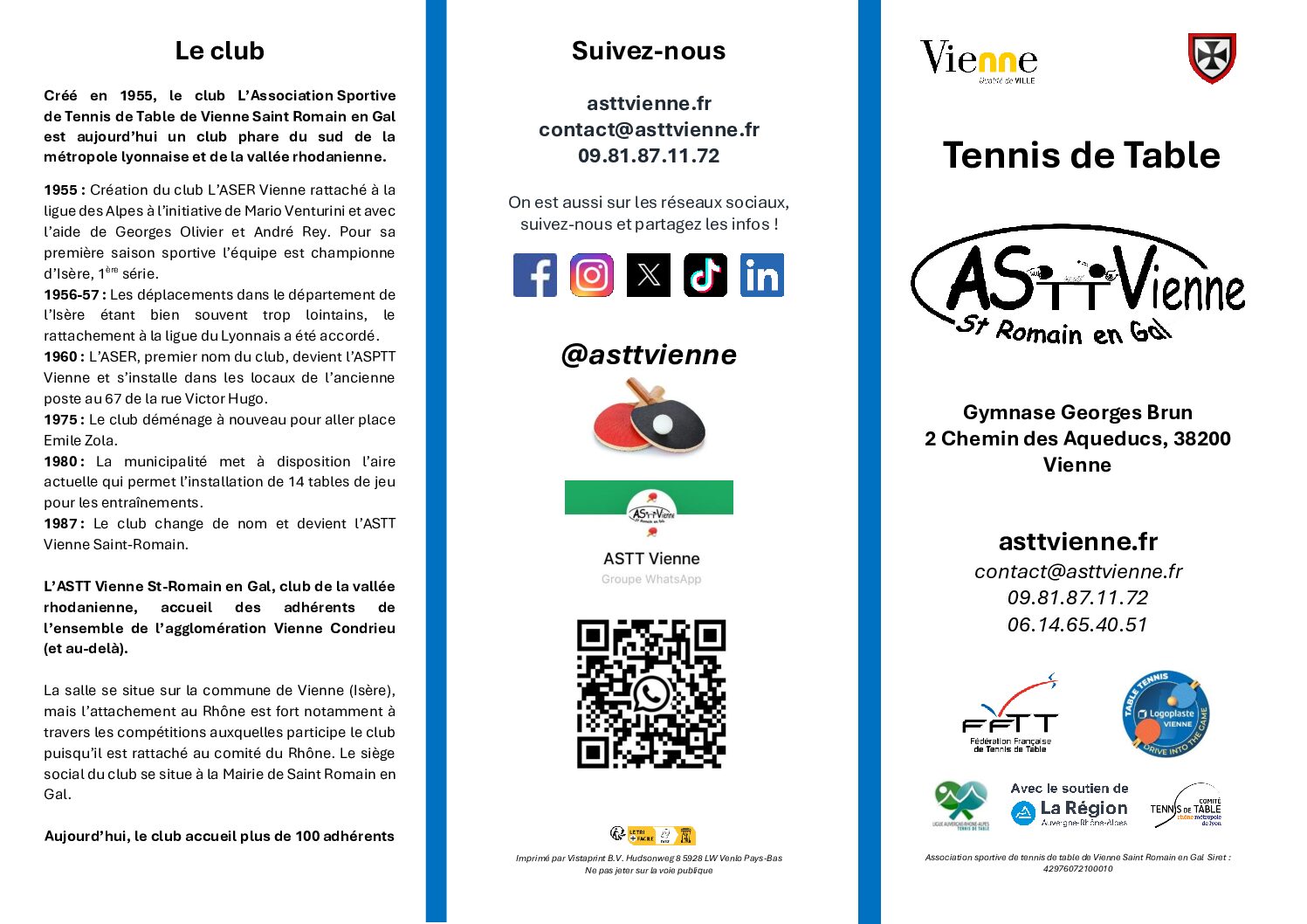Flyer ASTT Vienne saison 2026-2027